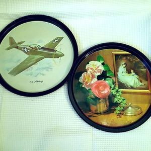 Vintage Metal decorative Plates. Mustang. Flowers.